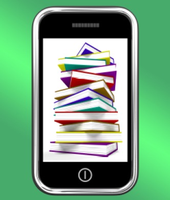 Mobile Phone With Books Showing Online Knowledge
